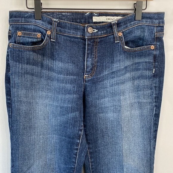 DKNY Ludlow Bootcut Distressed Jeans Stretch Whiskering Faded Mid Rise - Picture 3 of 15